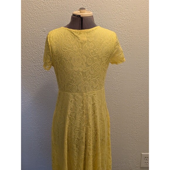 Slinky Brand Knee Length Fit And Flair Short Sleeve Yellow Lace Dress Size S - Picture 9 of 9